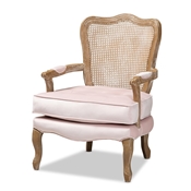 Baxton Studio Vallea Traditional French Provincial Light Pink Velvet Fabric Upholstered White-Washed Oak Wood Armchair